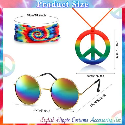 70s Outfits for Kids Boys 4 Pcs Hippie Costume Accessories Set Kids Fun Tie Dye Shirt for Halloween Cosplay Party in Kuwait