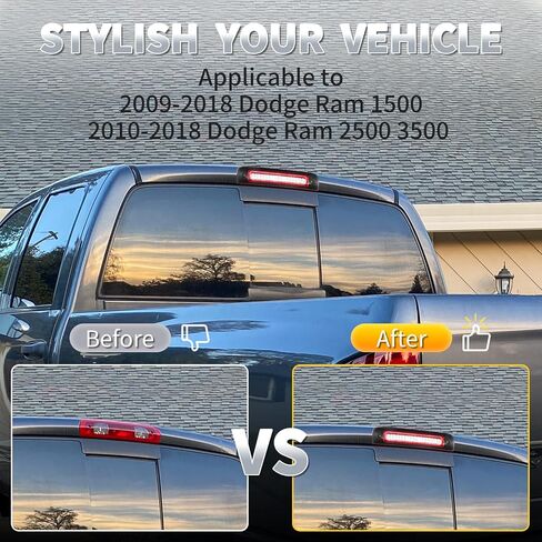 عدسة SZ-Light المدخنة LED 3RD High Mount Brake Light لعام 2010-2018 RAM 1500 2500 3500 4500 5500 Pickup Truck ، Red Flashing/White Cargo Lights in Saudi Arabia