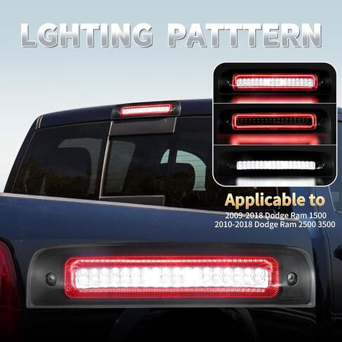 عدسة SZ-Light المدخنة LED 3RD High Mount Brake Light لعام 2010-2018 RAM 1500 2500 3500 4500 5500 Pickup Truck ، Red Flashing/White Cargo Lights in Saudi Arabia