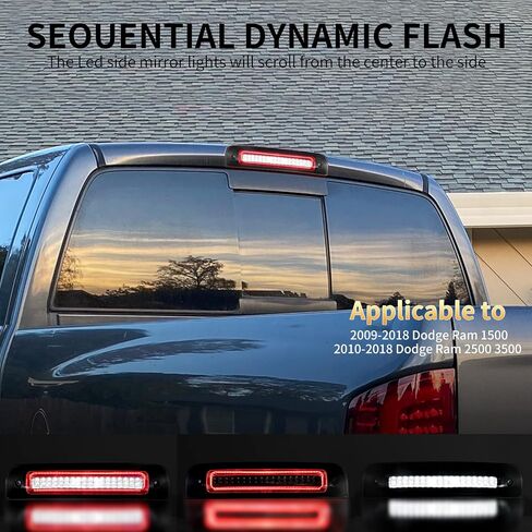 عدسة SZ-Light المدخنة LED 3RD High Mount Brake Light لعام 2010-2018 RAM 1500 2500 3500 4500 5500 Pickup Truck ، Red Flashing/White Cargo Lights in Saudi Arabia