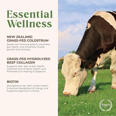 Grass-Fed Colostrum & Collagen Powder | Gut Health, Hair, Skin & Joint Support | New Zealand Bovine Colostrum, Hydrolyzed Collagen Peptides, 300mcg Biotin | Vanilla Bean | 28 Servings in Saudi Arabia
