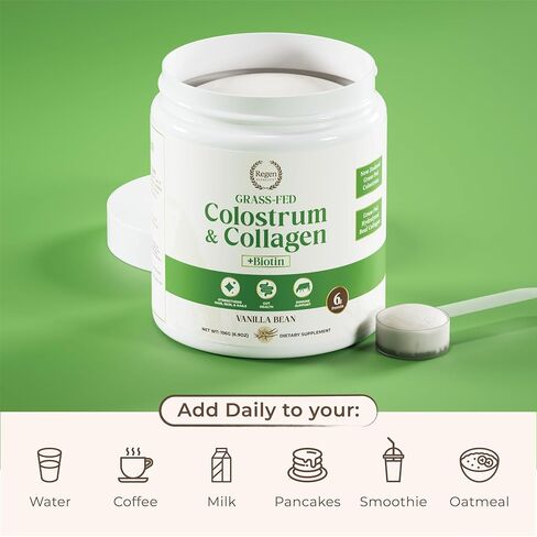 Grass-Fed Colostrum & Collagen Powder | Gut Health, Hair, Skin & Joint Support | New Zealand Bovine Colostrum, Hydrolyzed Collagen Peptides, 300mcg Biotin | Vanilla Bean | 28 Servings in Saudi Arabia