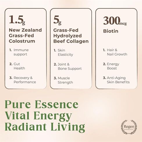 Grass-Fed Colostrum & Collagen Powder | Gut Health, Hair, Skin & Joint Support | New Zealand Bovine Colostrum, Hydrolyzed Collagen Peptides, 300mcg Biotin | Vanilla Bean | 28 Servings in Saudi Arabia
