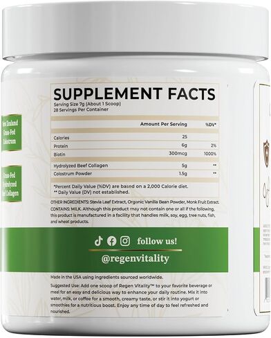 Grass-Fed Colostrum & Collagen Powder | Gut Health, Hair, Skin & Joint Support | New Zealand Bovine Colostrum, Hydrolyzed Collagen Peptides, 300mcg Biotin | Vanilla Bean | 28 Servings in Saudi Arabia