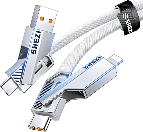 [واحد يكفي] كابل USB C 4 في 1، 22 وات [شحن عالي السرعة ومزامنة بيانات سريعة] مجموعة سلك شاحن متعدد L/Type C/Type A لهاتف iPhone iPad Samsung ومعظم الأجهزة، 5FT in Kuwait