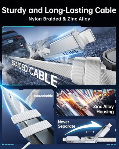 [واحد يكفي] كابل USB C 4 في 1، 22 وات [شحن عالي السرعة ومزامنة بيانات سريعة] مجموعة سلك شاحن متعدد L/Type C/Type A لهاتف iPhone iPad Samsung ومعظم الأجهزة، 5FT in Kuwait