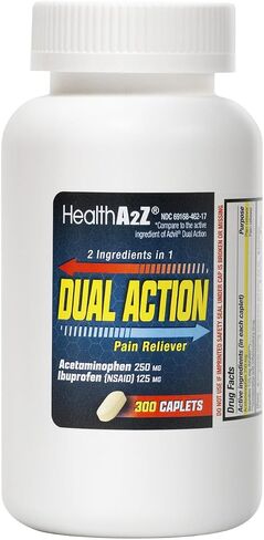 HealthA2Z® Dual Action Pain Relief | 150 Caplets | Acetaminophen 250mg & Ibuprofen (NSAID) 125mg | Contains Two Medicines | Relief from Headache, Fever & Backache in Saudi Arabia