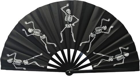 Black Folding Fans for Line Dancing, Large Foldable Dancing Skeleton Hand Fan for Boots on The Ground, Music Festival, Carnival, EDM in Saudi Arabia