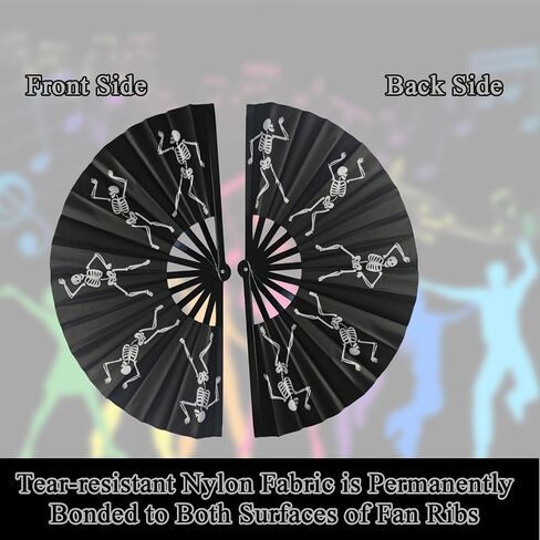 Black Folding Fans for Line Dancing, Large Foldable Dancing Skeleton Hand Fan for Boots on The Ground, Music Festival, Carnival, EDM in Saudi Arabia