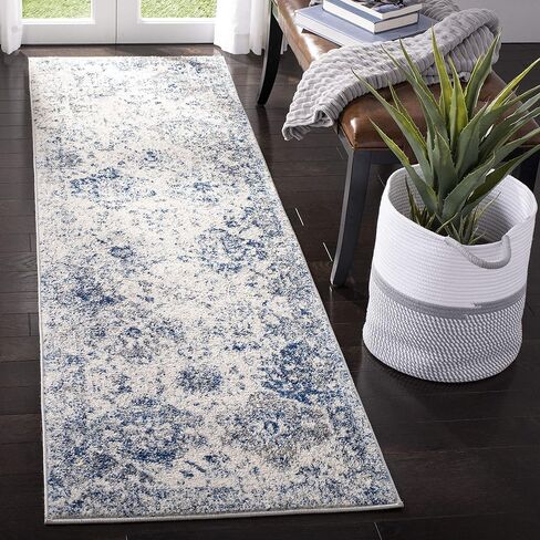Safavieh Madison Collection Runner Rug - 2'3 "x 8 '، White & Royal Blue ، Boho Chic Congended ، غير محطمة ورعاية سهلة ، مثالية للمناطق المرتفعة في غرفة المعيشة ، غرفة النوم (MAD611C) in Saudi Arabia