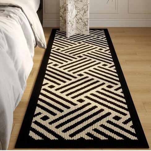 Long Runner Rug Non-Slip Easy Clean Braided Jute Kitchen Mat with Rubber Backing Striped Black Area Rugs for Bedroom, Hallway, Dorm Bedside, Entryway, Indoor,Apartment Decor,2x6 Feet in Saudi Arabia
