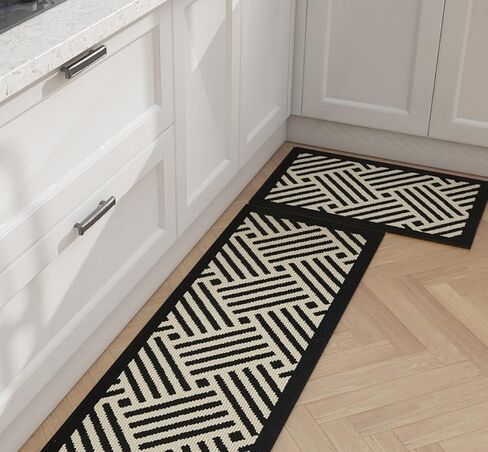 Long Runner Rug Non-Slip Easy Clean Braided Jute Kitchen Mat with Rubber Backing Striped Black Area Rugs for Bedroom, Hallway, Dorm Bedside, Entryway, Indoor,Apartment Decor,2x6 Feet in Saudi Arabia