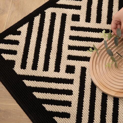 Long Runner Rug Non-Slip Easy Clean Braided Jute Kitchen Mat with Rubber Backing Striped Black Area Rugs for Bedroom, Hallway, Dorm Bedside, Entryway, Indoor,Apartment Decor,2x6 Feet in Saudi Arabia