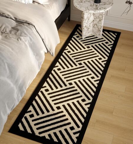 Long Runner Rug Non-Slip Easy Clean Braided Jute Kitchen Mat with Rubber Backing Striped Black Area Rugs for Bedroom, Hallway, Dorm Bedside, Entryway, Indoor,Apartment Decor,2x6 Feet in Saudi Arabia