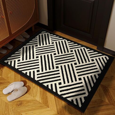 Long Runner Rug Non-Slip Easy Clean Braided Jute Kitchen Mat with Rubber Backing Striped Black Area Rugs for Bedroom, Hallway, Dorm Bedside, Entryway, Indoor,Apartment Decor,2x6 Feet in Saudi Arabia