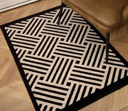 Long Runner Rug Non-Slip Easy Clean Braided Jute Kitchen Mat with Rubber Backing Striped Black Area Rugs for Bedroom, Hallway, Dorm Bedside, Entryway, Indoor,Apartment Decor,2x6 Feet in Saudi Arabia