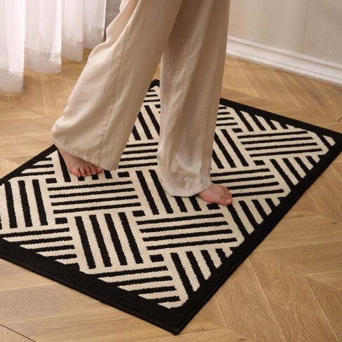 Long Runner Rug Non-Slip Easy Clean Braided Jute Kitchen Mat with Rubber Backing Striped Black Area Rugs for Bedroom, Hallway, Dorm Bedside, Entryway, Indoor,Apartment Decor,2x6 Feet in Saudi Arabia