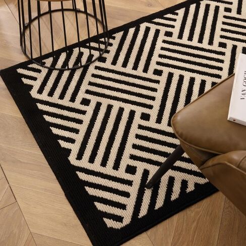 Long Runner Rug Non-Slip Easy Clean Braided Jute Kitchen Mat with Rubber Backing Striped Black Area Rugs for Bedroom, Hallway, Dorm Bedside, Entryway, Indoor,Apartment Decor,2x6 Feet in Saudi Arabia