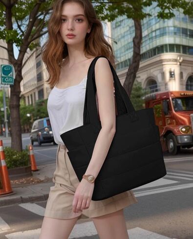 Tote Bag for Women, Lightweight Puffy Bag Handbag with Laptop Compartments Quilted Shoulder Bags for Work Travel Gym in Saudi Arabia