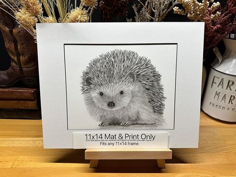 Hedgehog Nature Wildlife Graphite Pencil Art Sketch Drawing Print Picture Limited Edition ~ Titled 'Love Me Tender' by David Allen (8x10 Black Frame & Print) in Saudi Arabia
