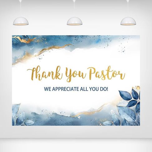 Thank You Pastor Backdrop - 7x5ft Pastor Appreciation Day Decorations Watercolor Blue Gold Appreciation Banner for Church Events Celebrations Photography Background Photo Booth Props in Saudi Arabia