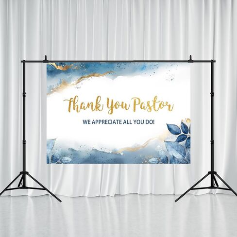 Thank You Pastor Backdrop - 7x5ft Pastor Appreciation Day Decorations Watercolor Blue Gold Appreciation Banner for Church Events Celebrations Photography Background Photo Booth Props in Saudi Arabia