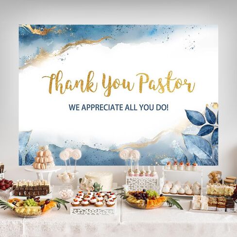 Thank You Pastor Backdrop - 7x5ft Pastor Appreciation Day Decorations Watercolor Blue Gold Appreciation Banner for Church Events Celebrations Photography Background Photo Booth Props in Saudi Arabia