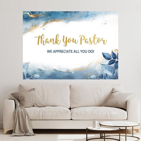 Thank You Pastor Backdrop - 7x5ft Pastor Appreciation Day Decorations Watercolor Blue Gold Appreciation Banner for Church Events Celebrations Photography Background Photo Booth Props in Saudi Arabia