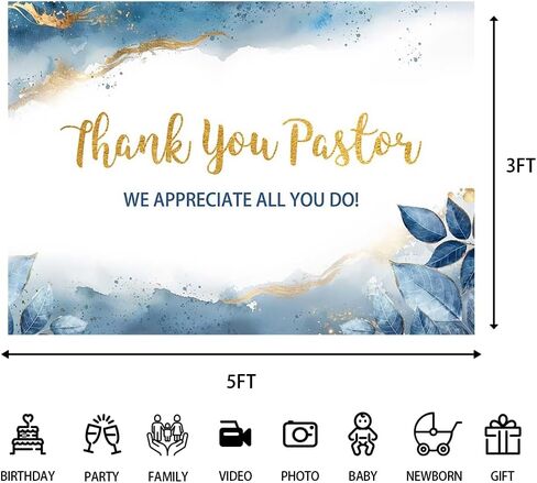 Thank You Pastor Backdrop - 7x5ft Pastor Appreciation Day Decorations Watercolor Blue Gold Appreciation Banner for Church Events Celebrations Photography Background Photo Booth Props in Saudi Arabia