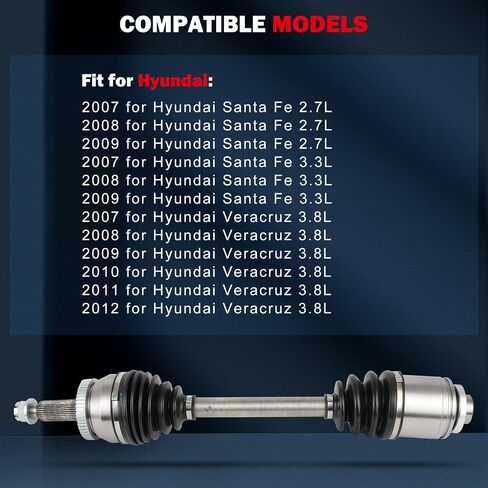 cciyu 66-3540 CV Axle Shaft Assembly Fit 2007-2009 for Hyundai Santa Fe 2.7L,2007-2009 for Hyundai Santa Fe 3.3L,2007-2012 for Hyundai Veracruz 3.8L Front Right Passenger Side FWD in Saudi Arabia