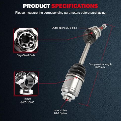 cciyu 66-3540 CV Axle Shaft Assembly Fit 2007-2009 for Hyundai Santa Fe 2.7L,2007-2009 for Hyundai Santa Fe 3.3L,2007-2012 for Hyundai Veracruz 3.8L Front Right Passenger Side FWD in Saudi Arabia