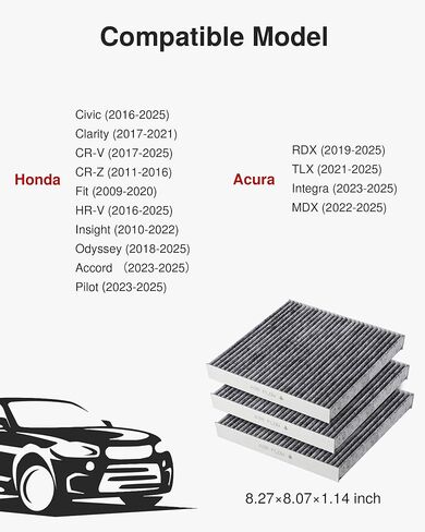Puroma 2 Pack Cabin Air Filter with Activated Charcoal Layer Replacement for CP182, CF11182, Honda Civic, Clarity, CR-V, CR-Z, HR-V, Fit, Insight, Odyssey, Acura MDX, RDX, TLX, INTEGRA in Kuwait