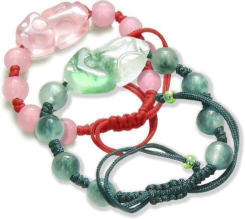 Minimalist Green and Pink Dragon Bracelets - Double Lucky Love and Protection Amulets - Positive Energy Vibes Jewelry for Women - Money and Love Talismans - Spiritual Crystal Gifts in Saudi Arabia