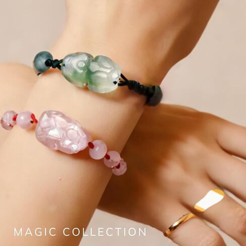 Minimalist Green and Pink Dragon Bracelets - Double Lucky Love and Protection Amulets - Positive Energy Vibes Jewelry for Women - Money and Love Talismans - Spiritual Crystal Gifts in Saudi Arabia