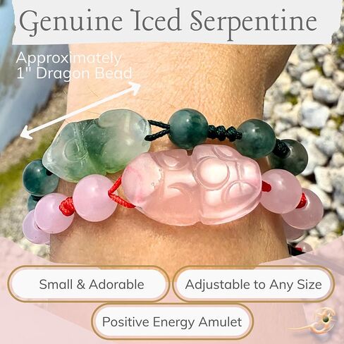 Minimalist Green and Pink Dragon Bracelets - Double Lucky Love and Protection Amulets - Positive Energy Vibes Jewelry for Women - Money and Love Talismans - Spiritual Crystal Gifts in Saudi Arabia