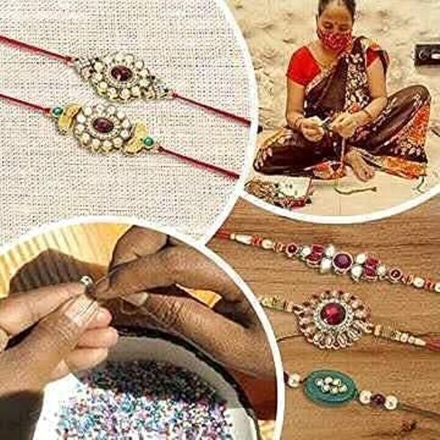 I Jewels Indian Festival Designer Bhaiya Bhabhi Hanging Lumba Rakhi for Rakshabhandan Special (R014-15-22-L) (Style 7) in Saudi Arabia