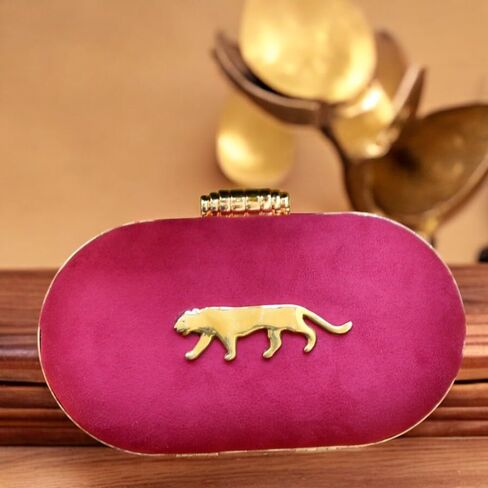 Indian Ethnic Designer Velvet Clutch with Jaguar Design for Women to Pair with Saree or any Indian Traditional Attire in Saudi Arabia