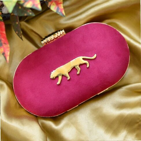 Indian Ethnic Designer Velvet Clutch with Jaguar Design for Women to Pair with Saree or any Indian Traditional Attire in Saudi Arabia