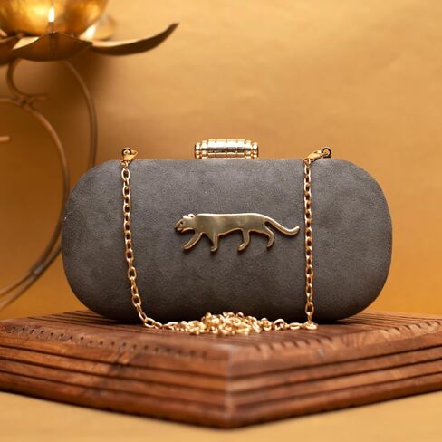 Indian Ethnic Designer Velvet Clutch with Jaguar Design for Women to Pair with Saree or any Indian Traditional Attire in Saudi Arabia