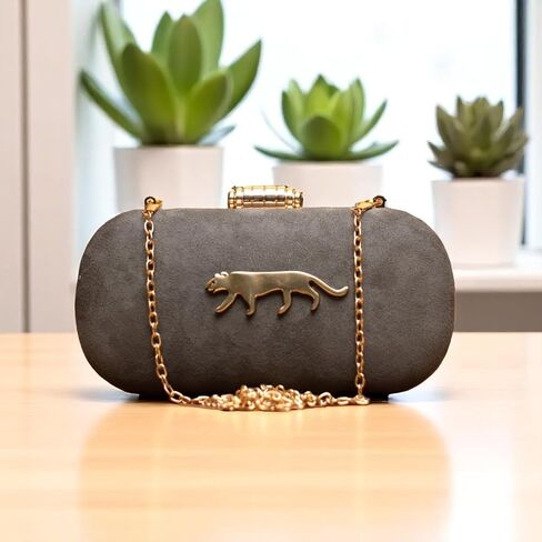 Indian Ethnic Designer Velvet Clutch with Jaguar Design for Women to Pair with Saree or any Indian Traditional Attire in Saudi Arabia
