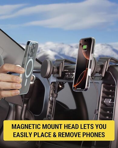 حامل شاحن السيارة اللاسلكي Scosche MEQMRAMPS MagicMount Qi2 بقدرة 15 وات مع لوحة تثبيت AMPS متوافقة مع قواعد تثبيت خاصة بالمركبة من ProClip، حامل هاتف مغناطيسي لهاتف MagSafe iPhone 12 والإصدارات الأحدث in Kuwait