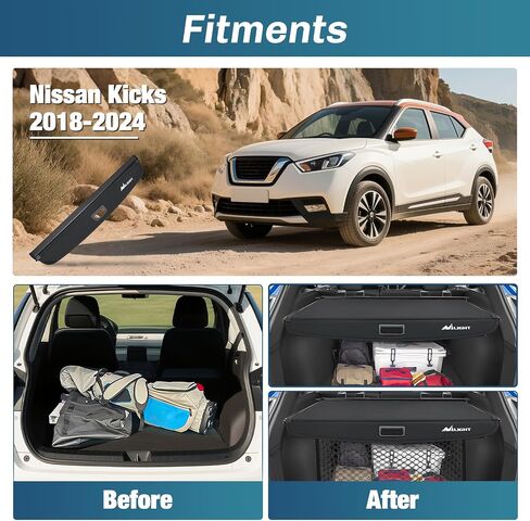 Nilight Trunk Cargo Cover for Nissan Kicks 2018 2019 2020 2021 2022 2023 2024, Retractable Security Shade Rear Cargo Cover, with Trunk Storage Net in Saudi Arabia