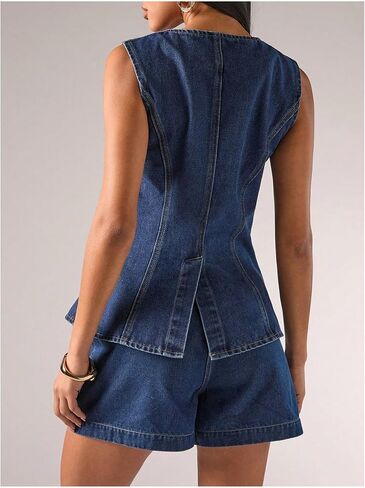 WDIRARA Women's Button Down Denim Vest Sleeveless Tank Top Jean Waistcoat with Metal Buckle in Saudi Arabia