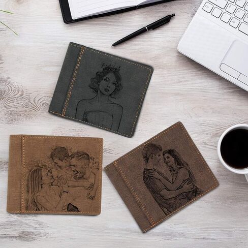 Personalised Photo Wallets for Men, Custom Trifold Engraved Men's Photo Wallets, Personalised Christmas Gifts for Him/Husband/Dad/Son in Saudi Arabia