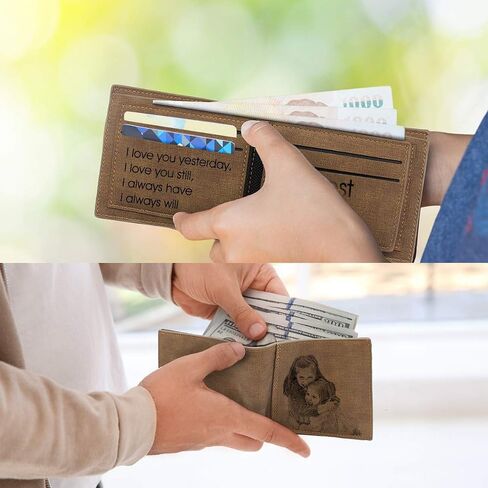 Personalised Photo Wallets for Men, Custom Trifold Engraved Men's Photo Wallets, Personalised Christmas Gifts for Him/Husband/Dad/Son in Saudi Arabia