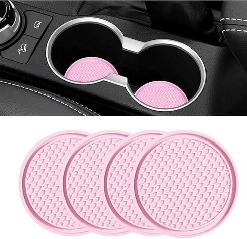 4 PCS Car Cup Holder Coaster, 2.75 Inch Non-Slip Insert Coaster, Silicone Car Coasters, Honeycomb Shape Waterproof Cup Mats, Universal Car Interior Accessories (Pink) in Saudi Arabia