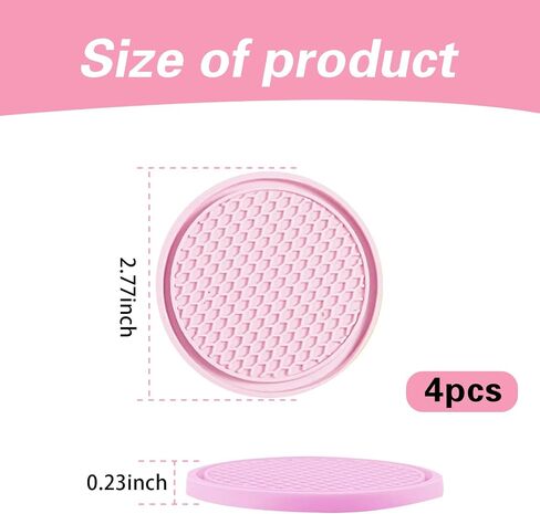 4 PCS Car Cup Holder Coaster, 2.75 Inch Non-Slip Insert Coaster, Silicone Car Coasters, Honeycomb Shape Waterproof Cup Mats, Universal Car Interior Accessories (Pink) in Saudi Arabia