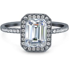 Blue Apple Co. Emerald Cut Art Deco Halo Wedding Bridal Engagement Ring Round Simulated Cubic Zirconia 925 Sterling Silver in Kuwait