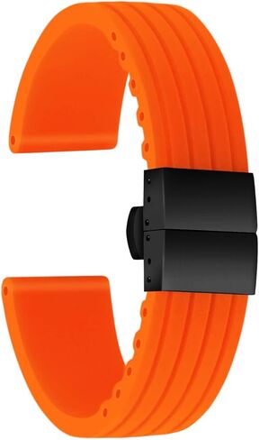 ULLCHRO SILICONE WATTER STRAP استبدال شريط ساعة مطاطية شريط مقاوم للماء - 14 ملم ، 16 مم ، 18 مم ، 20 مم ، 22 مم ، 24 ملم سوار الساق مع مشبك الفولاذ المقاوم للصدأ الأسود in Kuwait