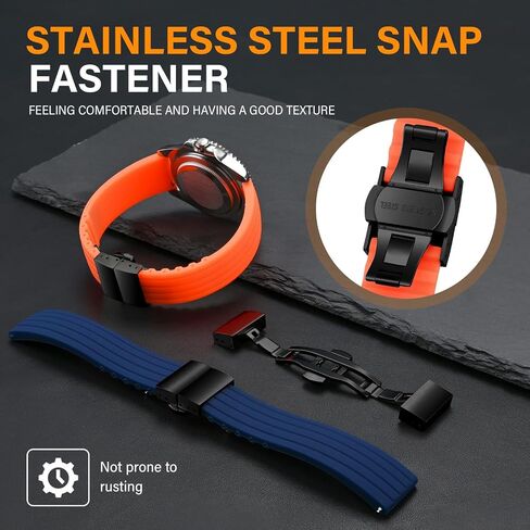 ULLCHRO SILICONE WATTER STRAP استبدال شريط ساعة مطاطية شريط مقاوم للماء - 14 ملم ، 16 مم ، 18 مم ، 20 مم ، 22 مم ، 24 ملم سوار الساق مع مشبك الفولاذ المقاوم للصدأ الأسود in Kuwait
